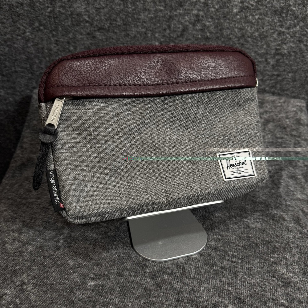 Herschel Virgin Atlantic Amenity Travel Pouch Gray Burgundy Zipper Bag